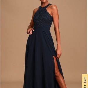 Lulus Picture Perfect Navy Blue Lace Maxi Dress